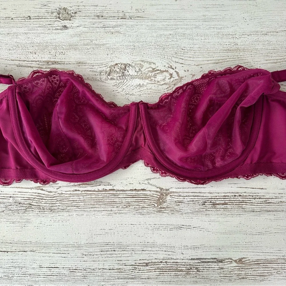 TORRID CURVE Unlined Balconette Lace Underwire Bra 44DD Burgundy Wine